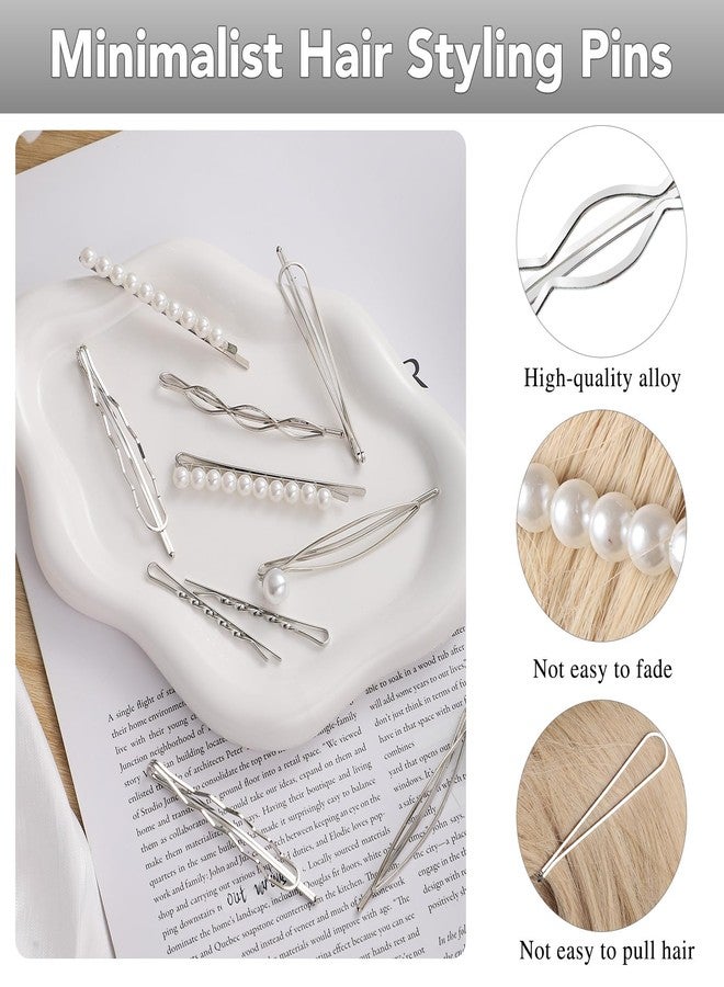 SUMAJU 16 Pieces Geometric Metal Hair Pins, Silver Hair Pins Pearls Hair Clips Hair Barrettes Metal Bobby Pins for Woman Girls - Image 5